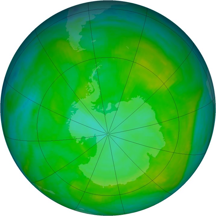 Antarctic ozone map for 29 December 1983